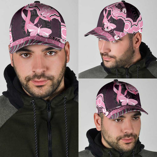 Australia Indigenous Classic Cap Pink Ribbon Breast Cancer Butterfly Aboriginal Black - Aussie Hoodie