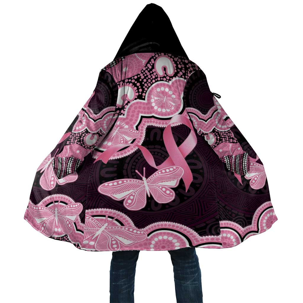 Australia Indigenous Cloak Pink Ribbon Breast Cancer Butterfly Aboriginal Black - Aussie Hoodie