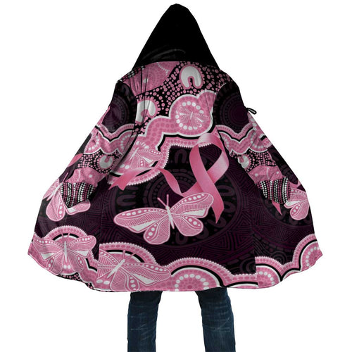Australia Indigenous Cloak Pink Ribbon Breast Cancer Butterfly Aboriginal Black - Aussie Hoodie