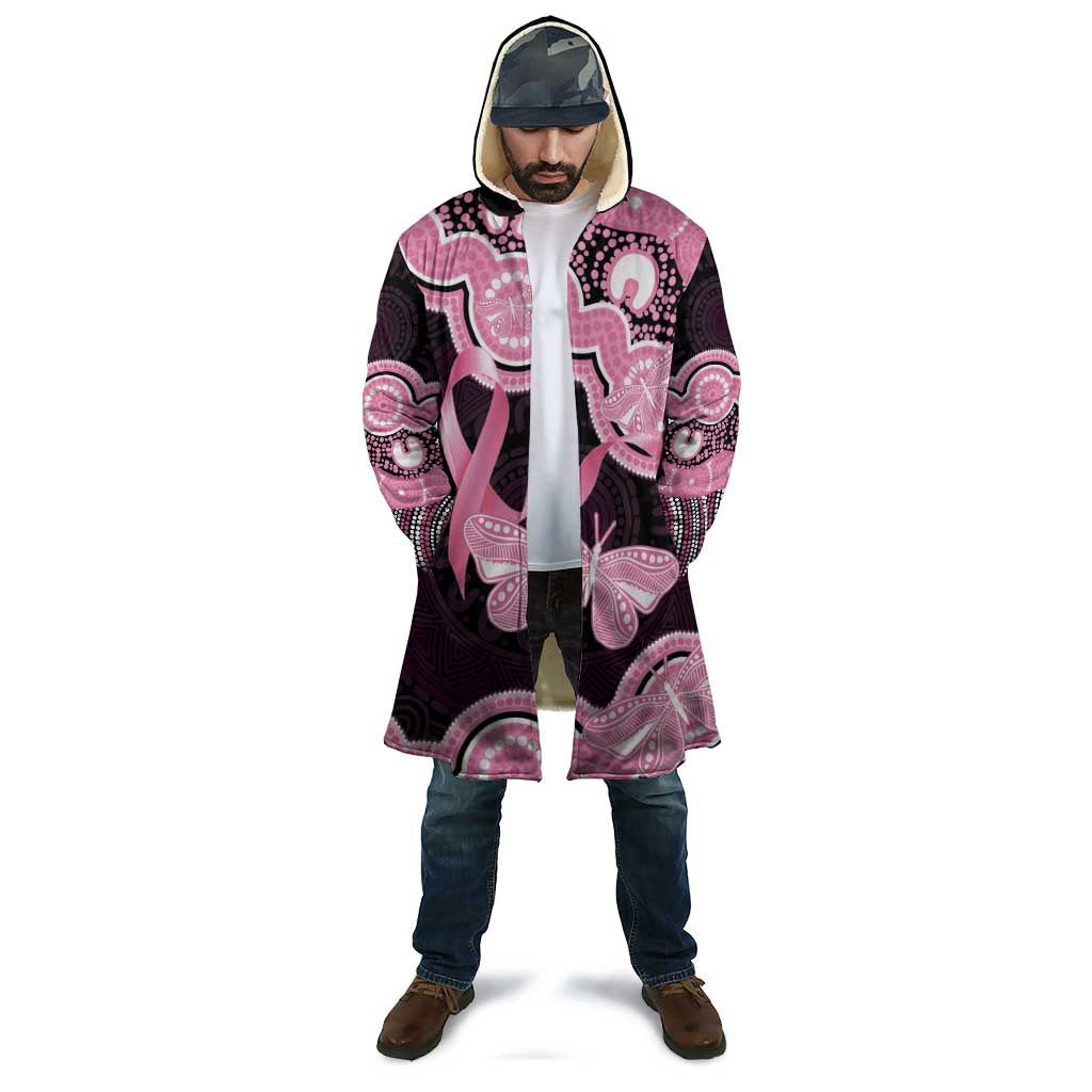 Australia Indigenous Cloak Pink Ribbon Breast Cancer Butterfly Aboriginal Black - Aussie Hoodie