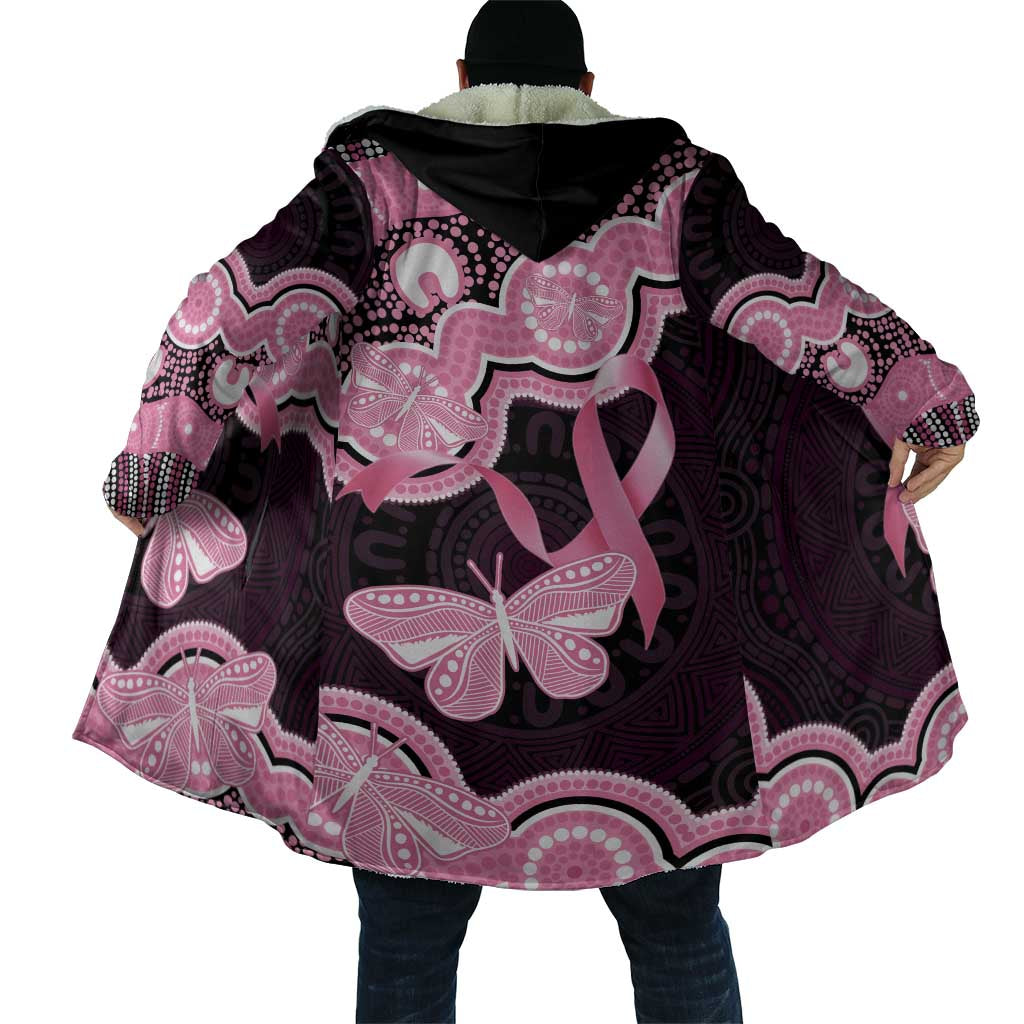 Australia Indigenous Cloak Pink Ribbon Breast Cancer Butterfly Aboriginal Black - Aussie Hoodie