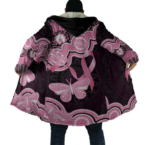 Australia Indigenous Cloak Pink Ribbon Breast Cancer Butterfly Aboriginal Black - Aussie Hoodie