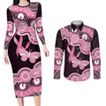 Australia Indigenous Couples Matching Long Sleeve Bodycon Dress and Long Sleeve Button Shirt Pink Ribbon Breast Cancer Butterfly Aboriginal Black - Aussie Hoodie