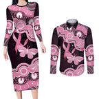 Australia Indigenous Couples Matching Long Sleeve Bodycon Dress and Long Sleeve Button Shirt Pink Ribbon Breast Cancer Butterfly Aboriginal Black - Aussie Hoodie