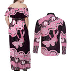 Australia Indigenous Couples Matching Off Shoulder Maxi Dress and Long Sleeve Button Shirt Pink Ribbon Breast Cancer Butterfly Aboriginal Black - Aussie Hoodie
