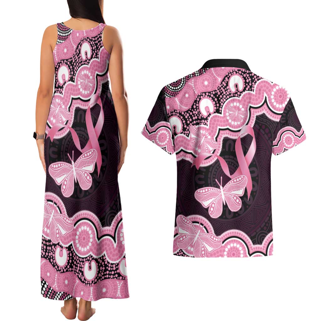 Australia Indigenous Couples Matching Tank Maxi Dress and Hawaiian Shirt Pink Ribbon Breast Cancer Butterfly Aboriginal Black - Aussie Hoodie