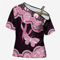 Australia Indigenous Cross Shoulder Shirt Pink Ribbon Breast Cancer Butterfly Aboriginal Black - Aussie Hoodie