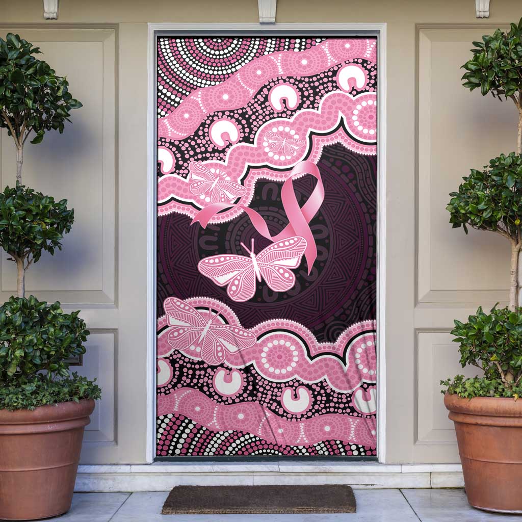 Australia Indigenous Door Cover Pink Ribbon Breast Cancer Butterfly Aboriginal Black - Aussie Hoodie