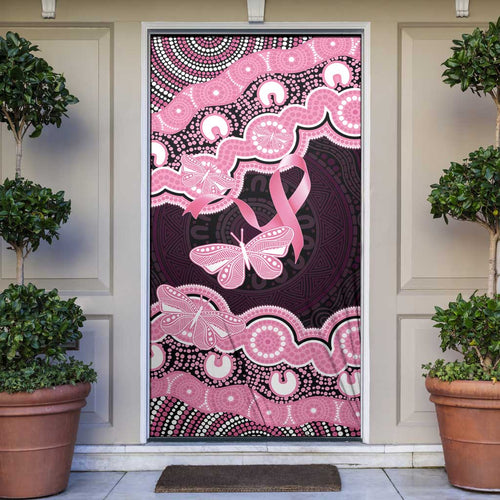 Australia Indigenous Door Cover Pink Ribbon Breast Cancer Butterfly Aboriginal Black - Aussie Hoodie