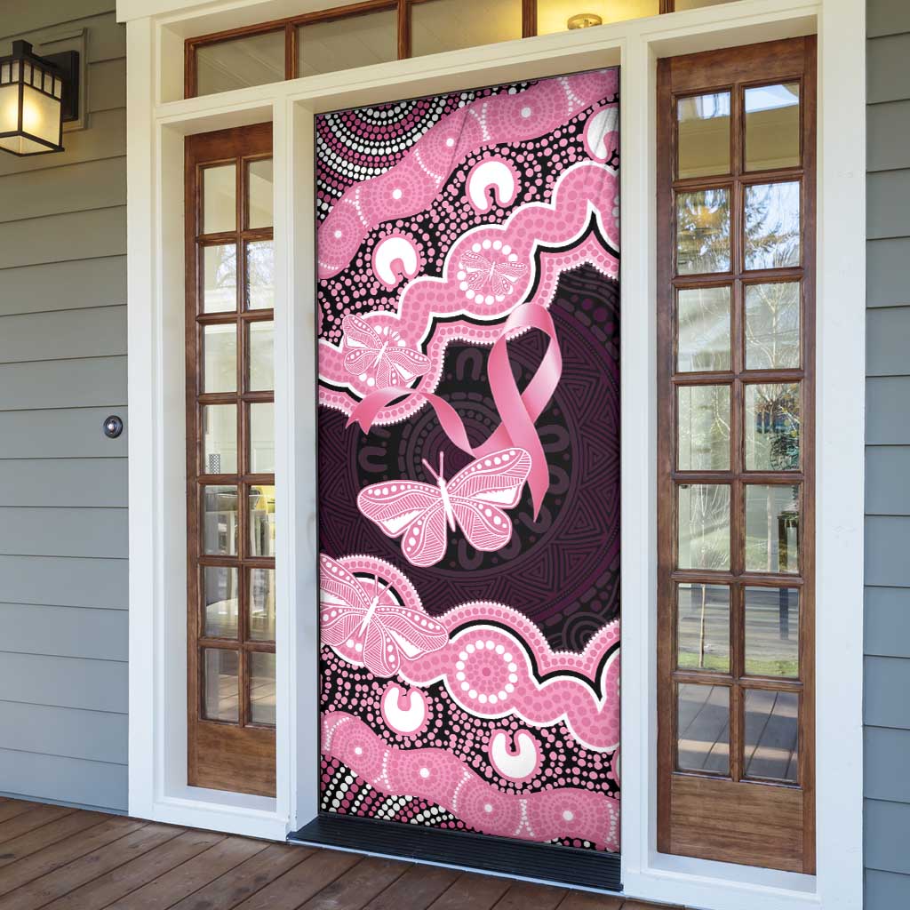 Australia Indigenous Door Cover Pink Ribbon Breast Cancer Butterfly Aboriginal Black - Aussie Hoodie