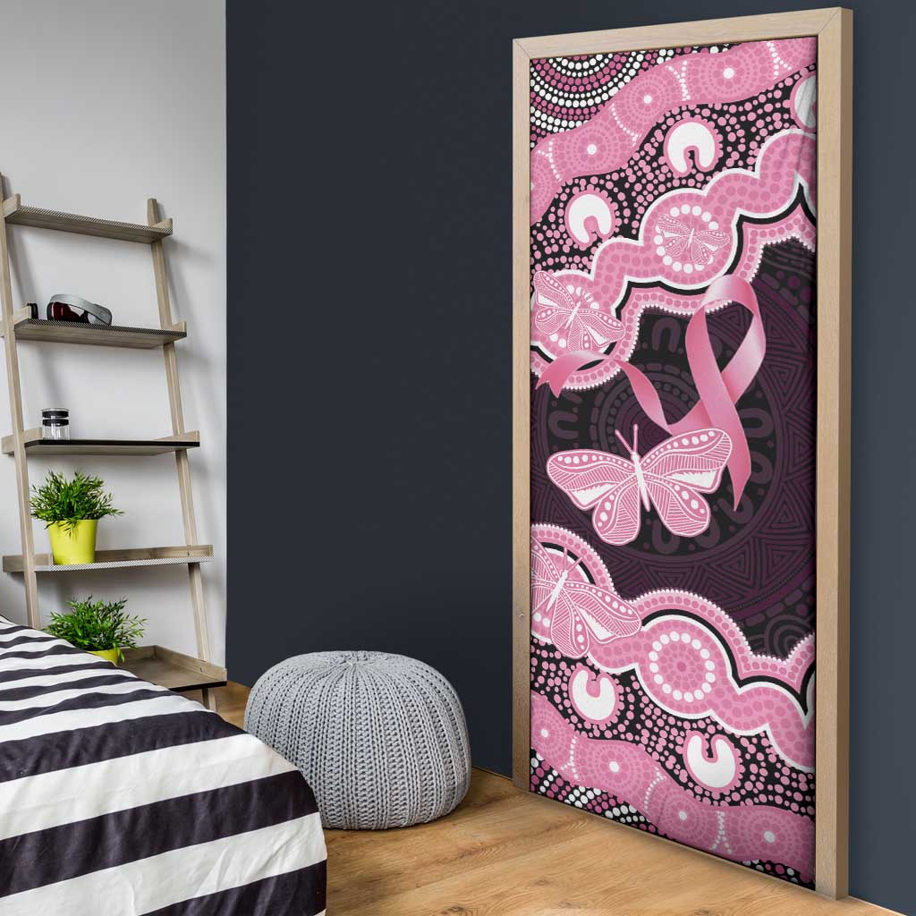 Australia Indigenous Door Cover Pink Ribbon Breast Cancer Butterfly Aboriginal Black - Aussie Hoodie
