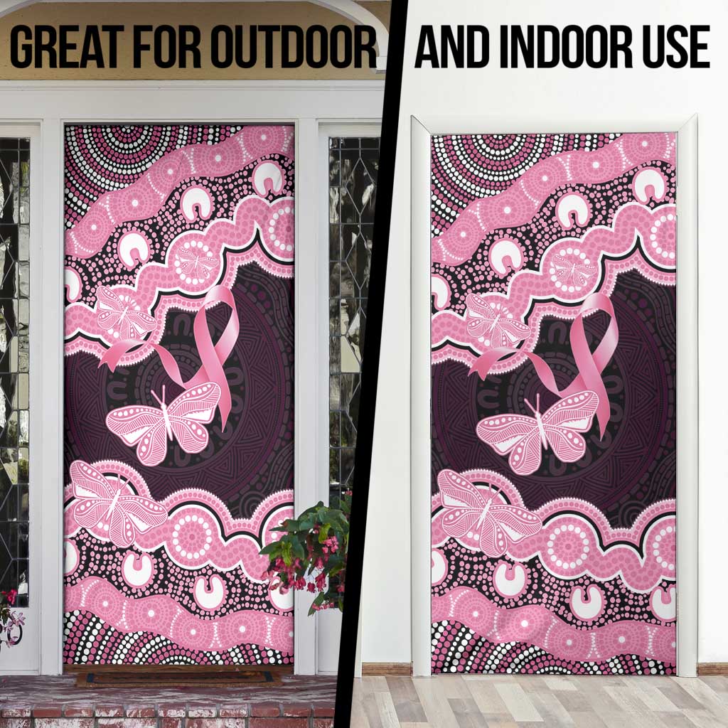 Australia Indigenous Door Cover Pink Ribbon Breast Cancer Butterfly Aboriginal Black - Aussie Hoodie