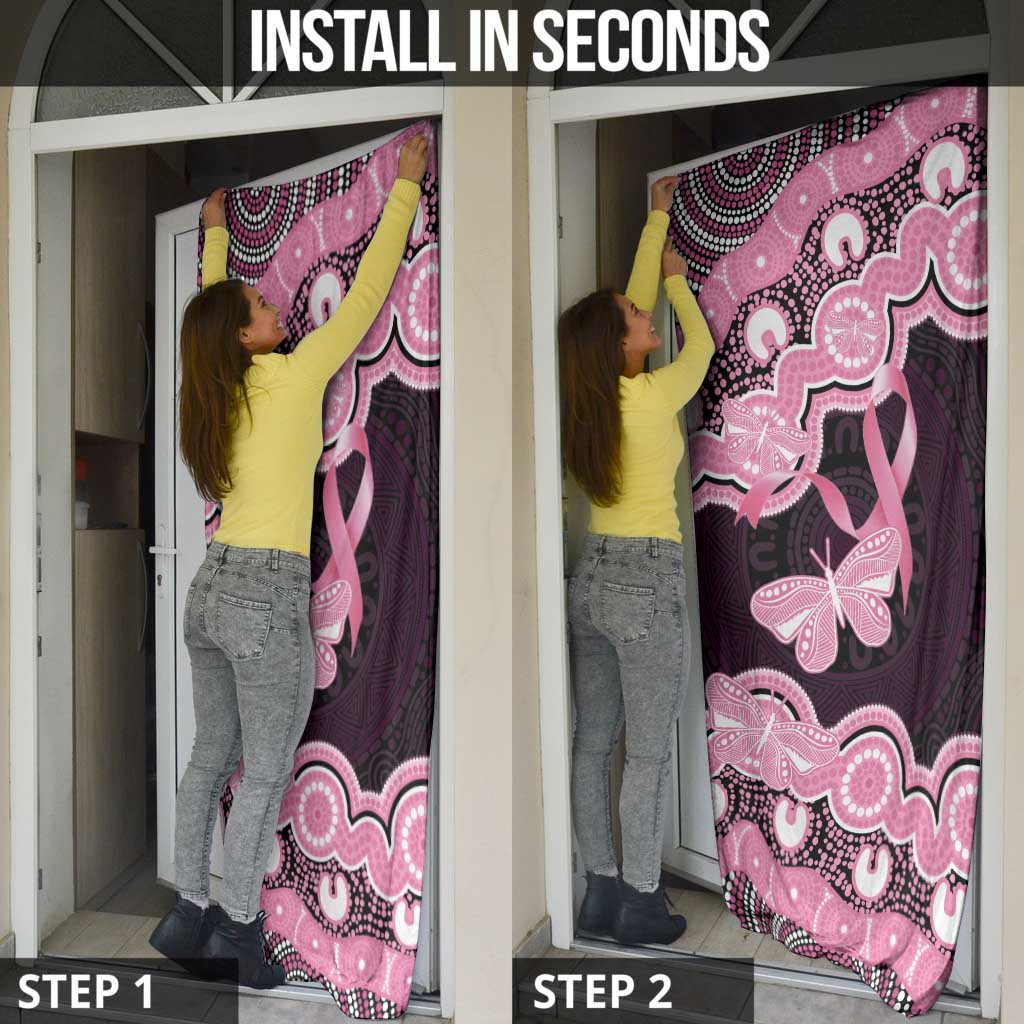 Australia Indigenous Door Cover Pink Ribbon Breast Cancer Butterfly Aboriginal Black - Aussie Hoodie