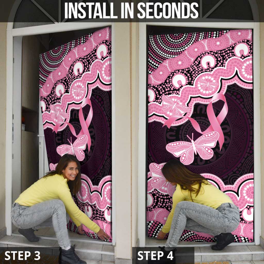 Australia Indigenous Door Cover Pink Ribbon Breast Cancer Butterfly Aboriginal Black - Aussie Hoodie