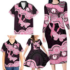 Australia Indigenous Family Matching Long Sleeve Bodycon Dress and Hawaiian Shirt Pink Ribbon Breast Cancer Butterfly Aboriginal Black - Aussie Hoodie