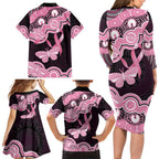 Australia Indigenous Family Matching Long Sleeve Bodycon Dress and Hawaiian Shirt Pink Ribbon Breast Cancer Butterfly Aboriginal Black - Aussie Hoodie