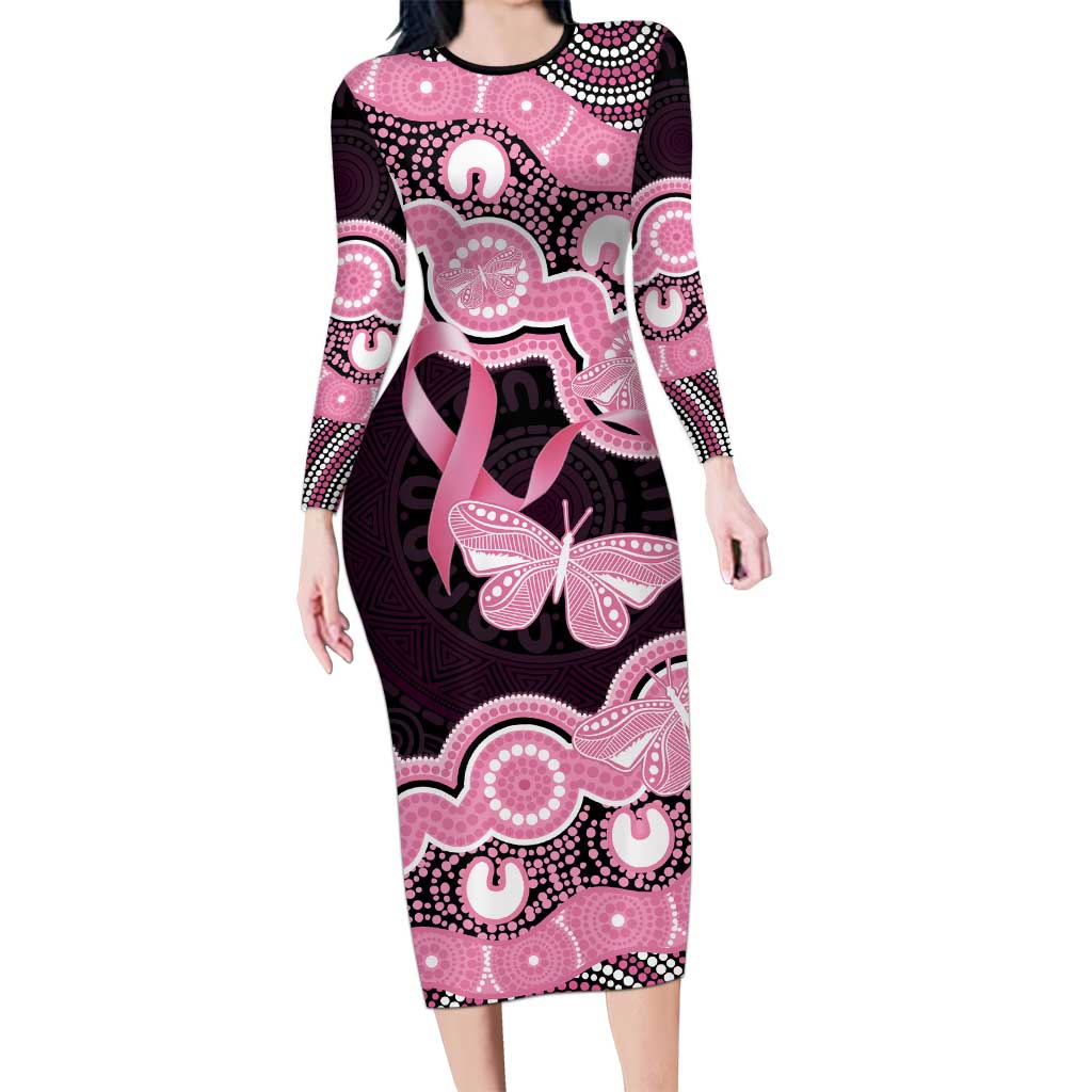 Australia Indigenous Family Matching Long Sleeve Bodycon Dress and Hawaiian Shirt Pink Ribbon Breast Cancer Butterfly Aboriginal Black - Aussie Hoodie