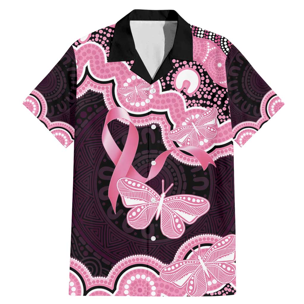 Australia Indigenous Family Matching Mermaid Dress and Hawaiian Shirt Pink Ribbon Breast Cancer Butterfly Aboriginal Black - Aussie Hoodie
