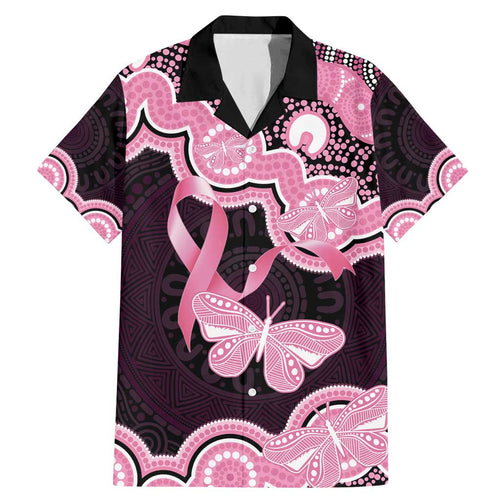 Australia Indigenous Family Matching Mermaid Dress and Hawaiian Shirt Pink Ribbon Breast Cancer Butterfly Aboriginal Black - Aussie Hoodie