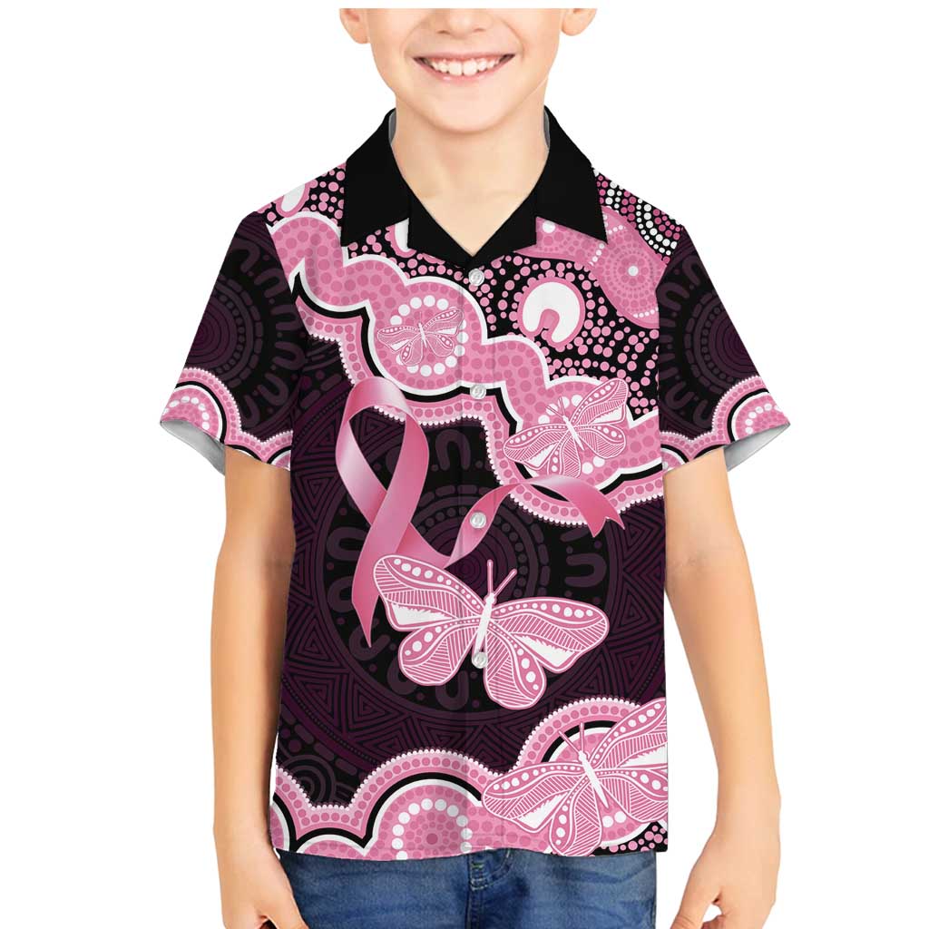 Australia Indigenous Family Matching Mermaid Dress and Hawaiian Shirt Pink Ribbon Breast Cancer Butterfly Aboriginal Black - Aussie Hoodie