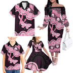Australia Indigenous Family Matching Off The Shoulder Long Sleeve Dress and Hawaiian Shirt Pink Ribbon Breast Cancer Butterfly Aboriginal Black - Aussie Hoodie