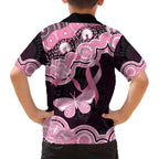 Australia Indigenous Family Matching Off The Shoulder Long Sleeve Dress and Hawaiian Shirt Pink Ribbon Breast Cancer Butterfly Aboriginal Black - Aussie Hoodie