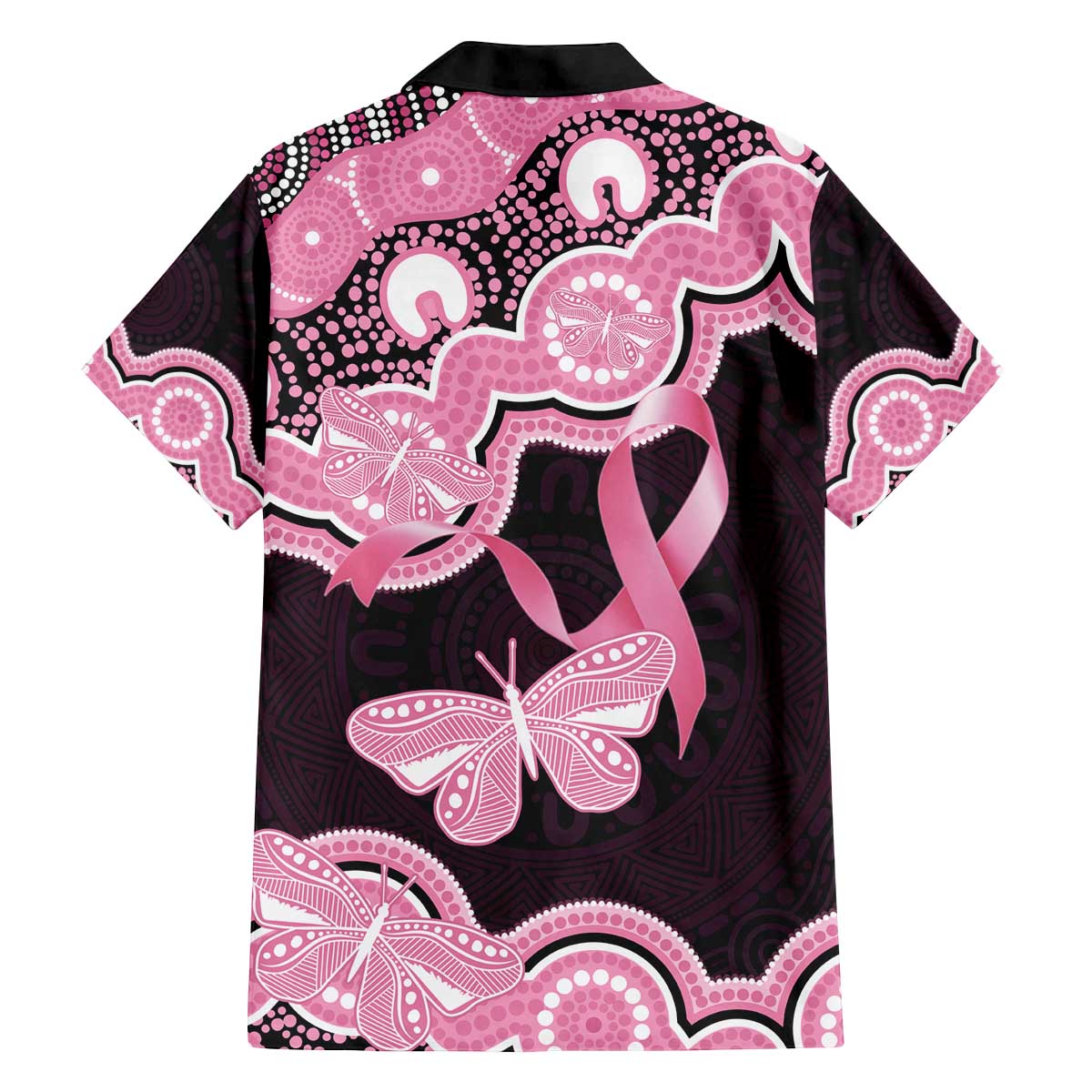 Australia Indigenous Family Matching Off The Shoulder Long Sleeve Dress and Hawaiian Shirt Pink Ribbon Breast Cancer Butterfly Aboriginal Black - Aussie Hoodie