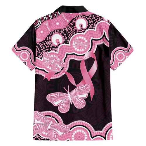 Australia Indigenous Family Matching Off The Shoulder Long Sleeve Dress and Hawaiian Shirt Pink Ribbon Breast Cancer Butterfly Aboriginal Black - Aussie Hoodie