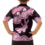 Australia Indigenous Family Matching Off Shoulder Maxi Dress and Hawaiian Shirt Pink Ribbon Breast Cancer Butterfly Aboriginal Black - Aussie Hoodie