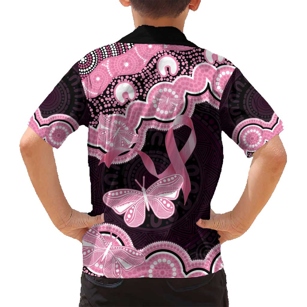 Australia Indigenous Family Matching Off Shoulder Maxi Dress and Hawaiian Shirt Pink Ribbon Breast Cancer Butterfly Aboriginal Black - Aussie Hoodie
