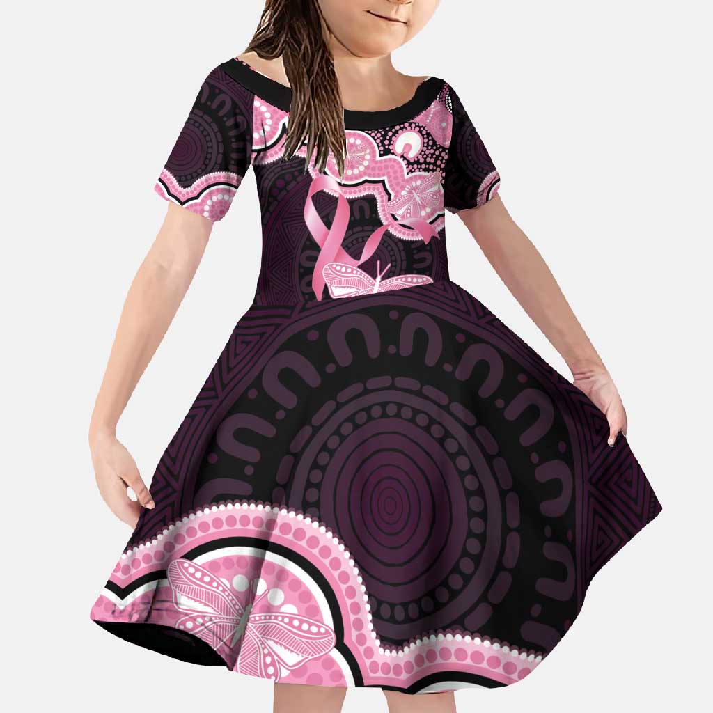 Australia Indigenous Family Matching Off Shoulder Maxi Dress and Hawaiian Shirt Pink Ribbon Breast Cancer Butterfly Aboriginal Black - Aussie Hoodie