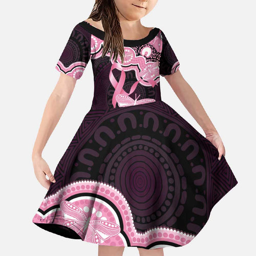 Australia Indigenous Family Matching Off Shoulder Maxi Dress and Hawaiian Shirt Pink Ribbon Breast Cancer Butterfly Aboriginal Black - Aussie Hoodie