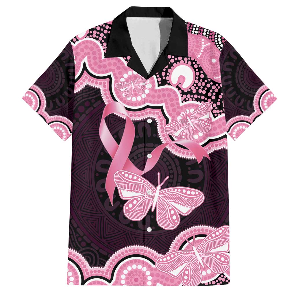 Australia Indigenous Family Matching Off Shoulder Maxi Dress and Hawaiian Shirt Pink Ribbon Breast Cancer Butterfly Aboriginal Black - Aussie Hoodie