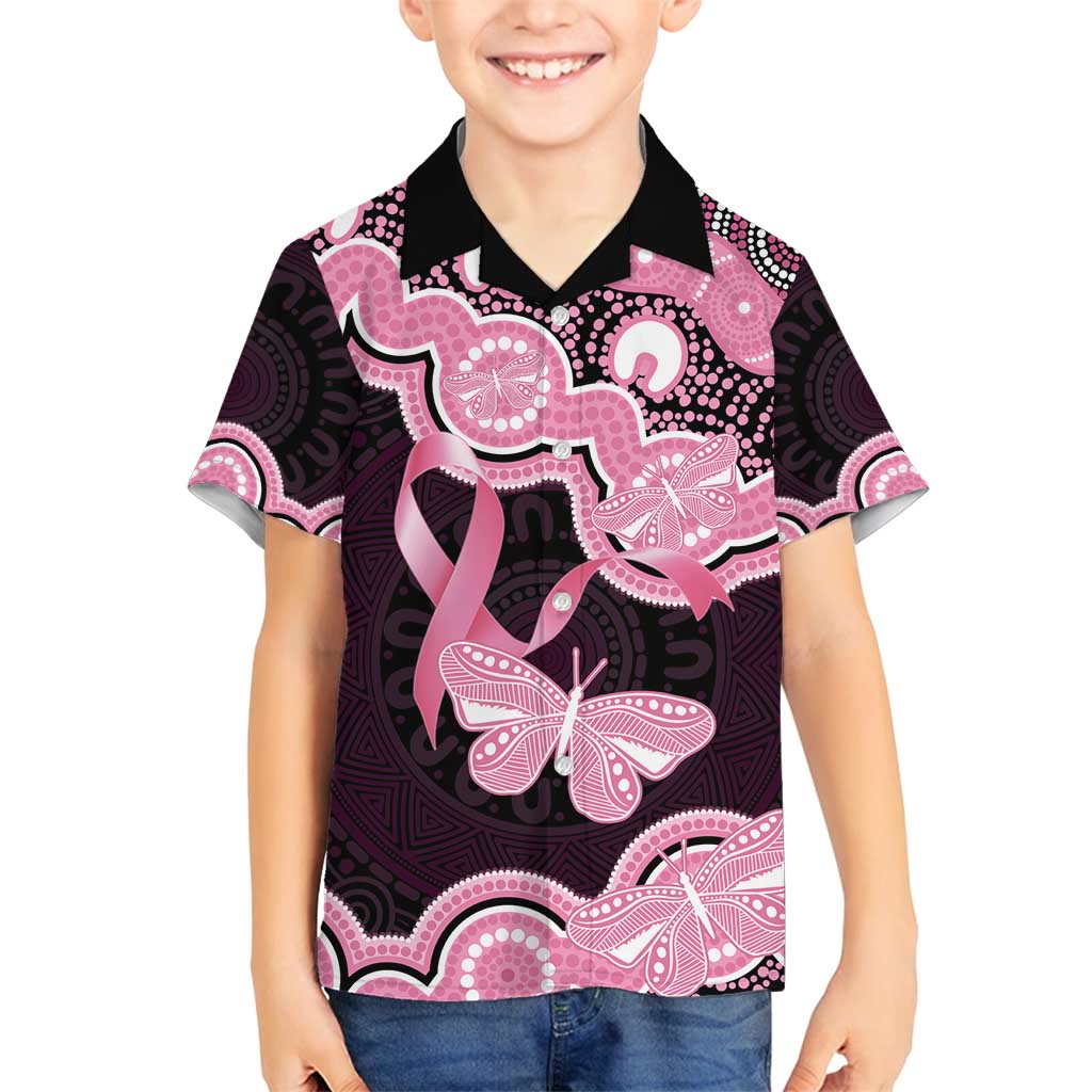 Australia Indigenous Family Matching Off Shoulder Maxi Dress and Hawaiian Shirt Pink Ribbon Breast Cancer Butterfly Aboriginal Black - Aussie Hoodie