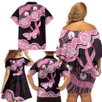 Australia Indigenous Family Matching Off Shoulder Short Dress and Hawaiian Shirt Pink Ribbon Breast Cancer Butterfly Aboriginal Black - Aussie Hoodie