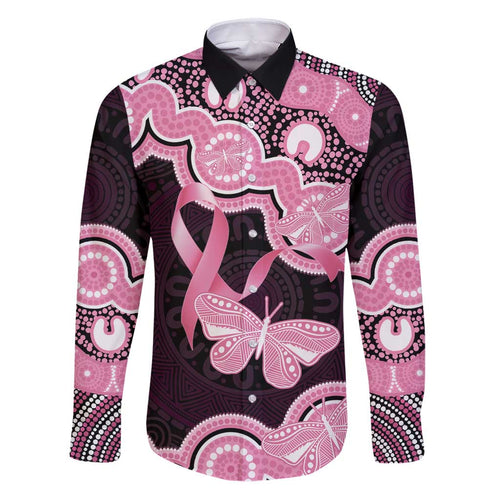 Australia Indigenous Family Matching Puletasi and Hawaiian Shirt Pink Ribbon Breast Cancer Butterfly Aboriginal Black - Aussie Hoodie