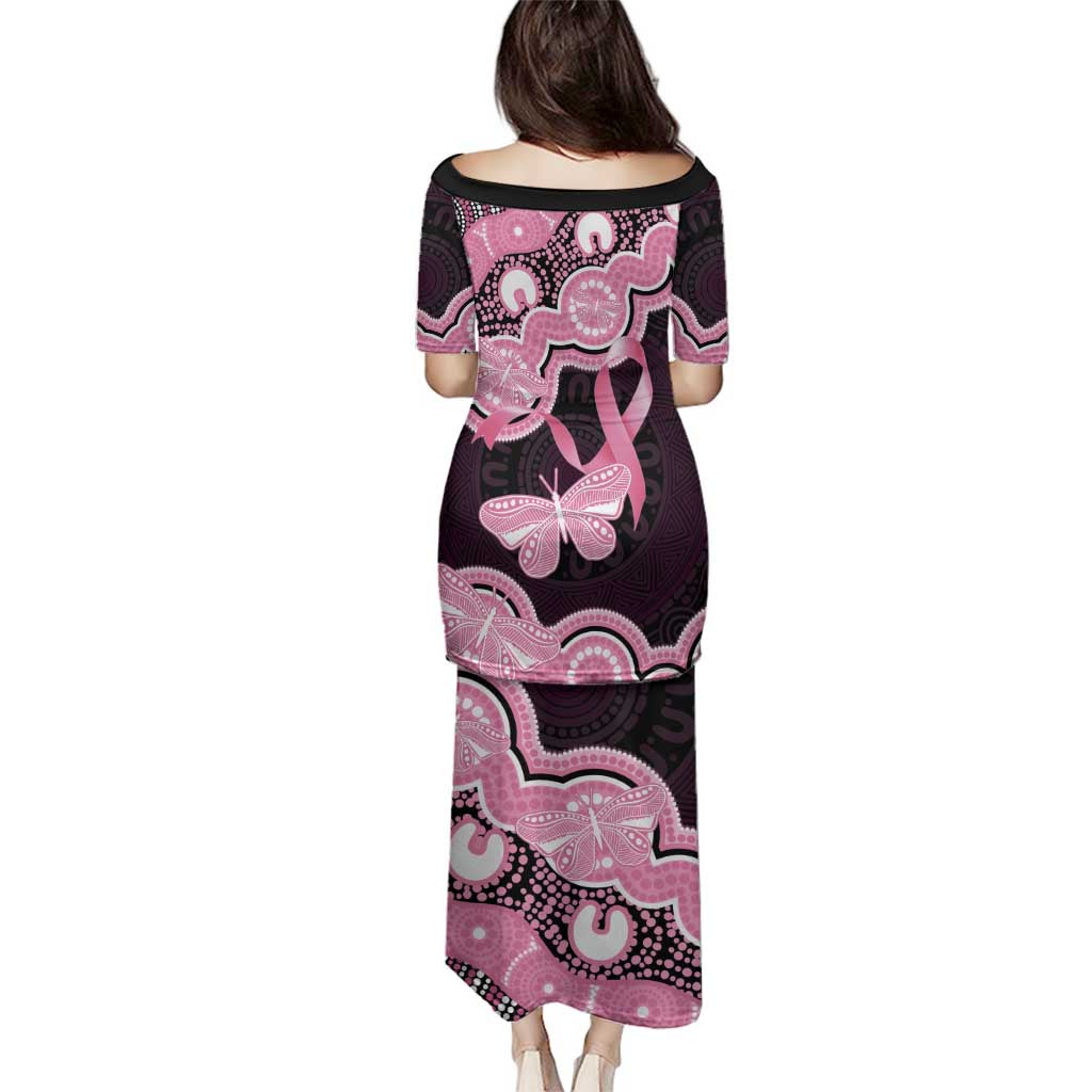 Australia Indigenous Family Matching Puletasi and Hawaiian Shirt Pink Ribbon Breast Cancer Butterfly Aboriginal Black - Aussie Hoodie