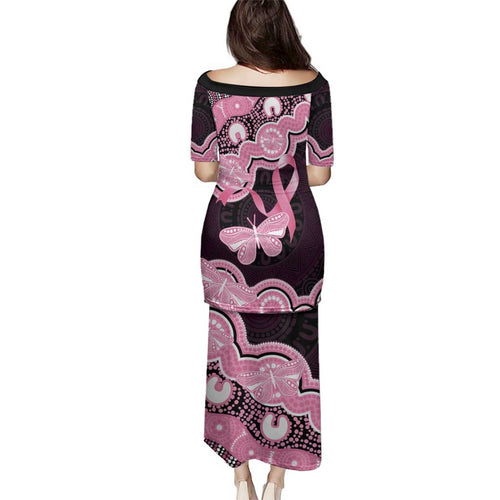 Australia Indigenous Family Matching Puletasi and Hawaiian Shirt Pink Ribbon Breast Cancer Butterfly Aboriginal Black - Aussie Hoodie