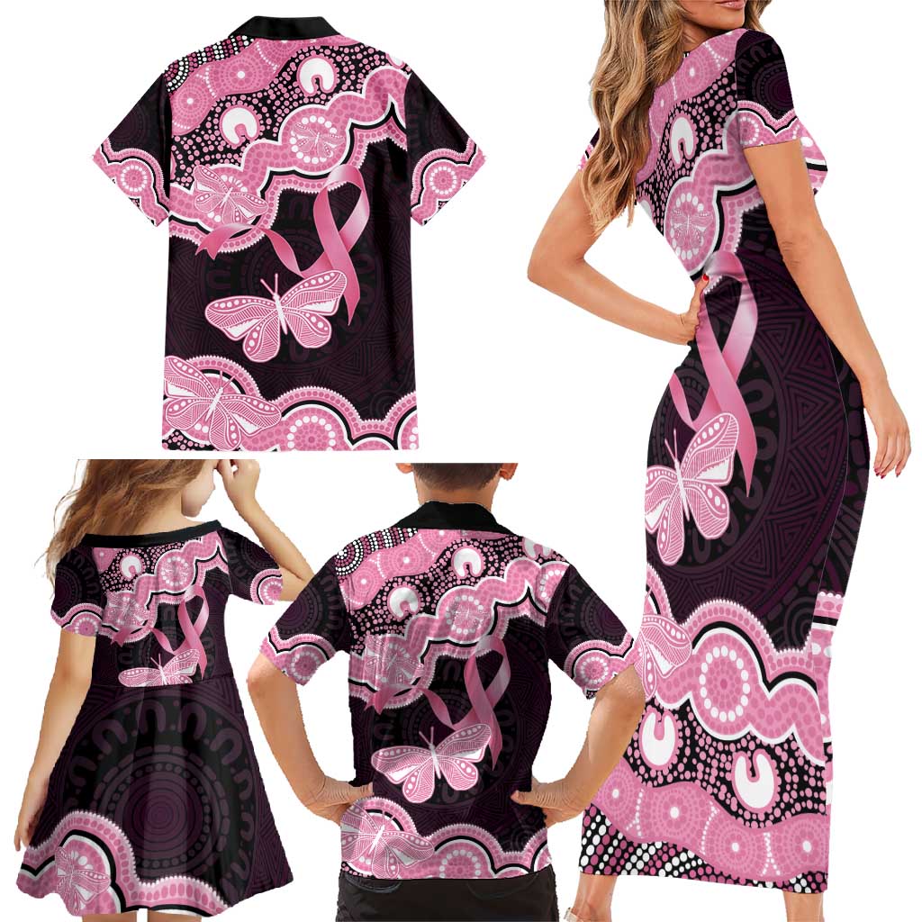 Australia Indigenous Family Matching Short Sleeve Bodycon Dress and Hawaiian Shirt Pink Ribbon Breast Cancer Butterfly Aboriginal Black - Aussie Hoodie