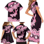 Australia Indigenous Family Matching Short Sleeve Bodycon Dress and Hawaiian Shirt Pink Ribbon Breast Cancer Butterfly Aboriginal Black - Aussie Hoodie