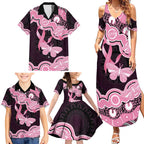 Australia Indigenous Family Matching Summer Maxi Dress and Hawaiian Shirt Pink Ribbon Breast Cancer Butterfly Aboriginal Black - Aussie Hoodie