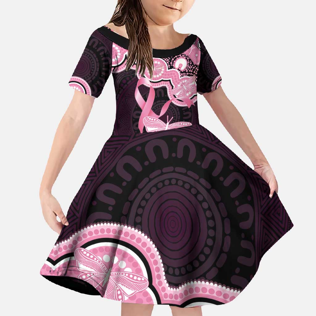Australia Indigenous Family Matching Summer Maxi Dress and Hawaiian Shirt Pink Ribbon Breast Cancer Butterfly Aboriginal Black - Aussie Hoodie