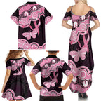 Australia Indigenous Family Matching Summer Maxi Dress and Hawaiian Shirt Pink Ribbon Breast Cancer Butterfly Aboriginal Black - Aussie Hoodie