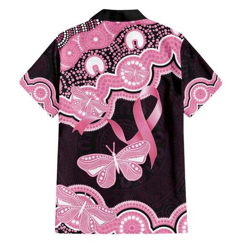 Australia Indigenous Family Matching Summer Maxi Dress and Hawaiian Shirt Pink Ribbon Breast Cancer Butterfly Aboriginal Black - Aussie Hoodie