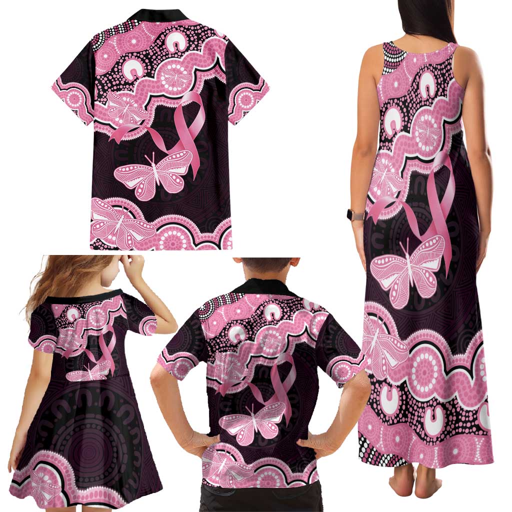 Australia Indigenous Family Matching Tank Maxi Dress and Hawaiian Shirt Pink Ribbon Breast Cancer Butterfly Aboriginal Black - Aussie Hoodie