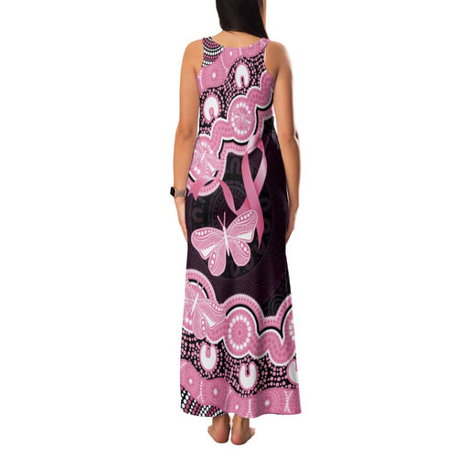 Australia Indigenous Family Matching Tank Maxi Dress and Hawaiian Shirt Pink Ribbon Breast Cancer Butterfly Aboriginal Black - Aussie Hoodie