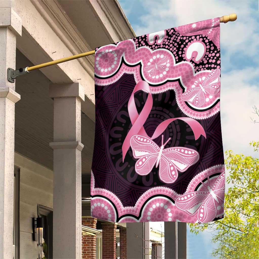Australia Indigenous Garden Flag Pink Ribbon Breast Cancer Butterfly Aboriginal Black - Aussie Hoodie