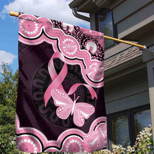Australia Indigenous Garden Flag Pink Ribbon Breast Cancer Butterfly Aboriginal Black - Aussie Hoodie