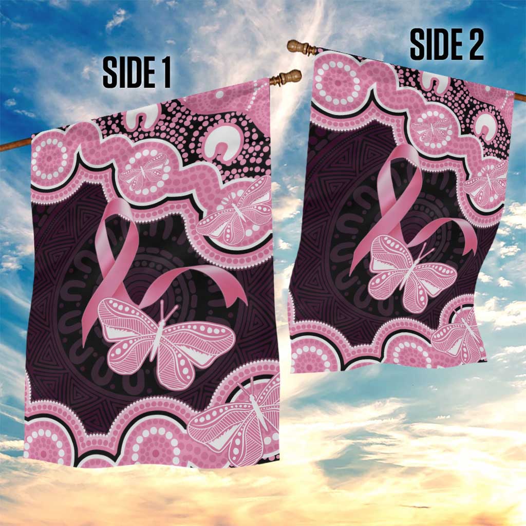 Australia Indigenous Garden Flag Pink Ribbon Breast Cancer Butterfly Aboriginal Black - Aussie Hoodie