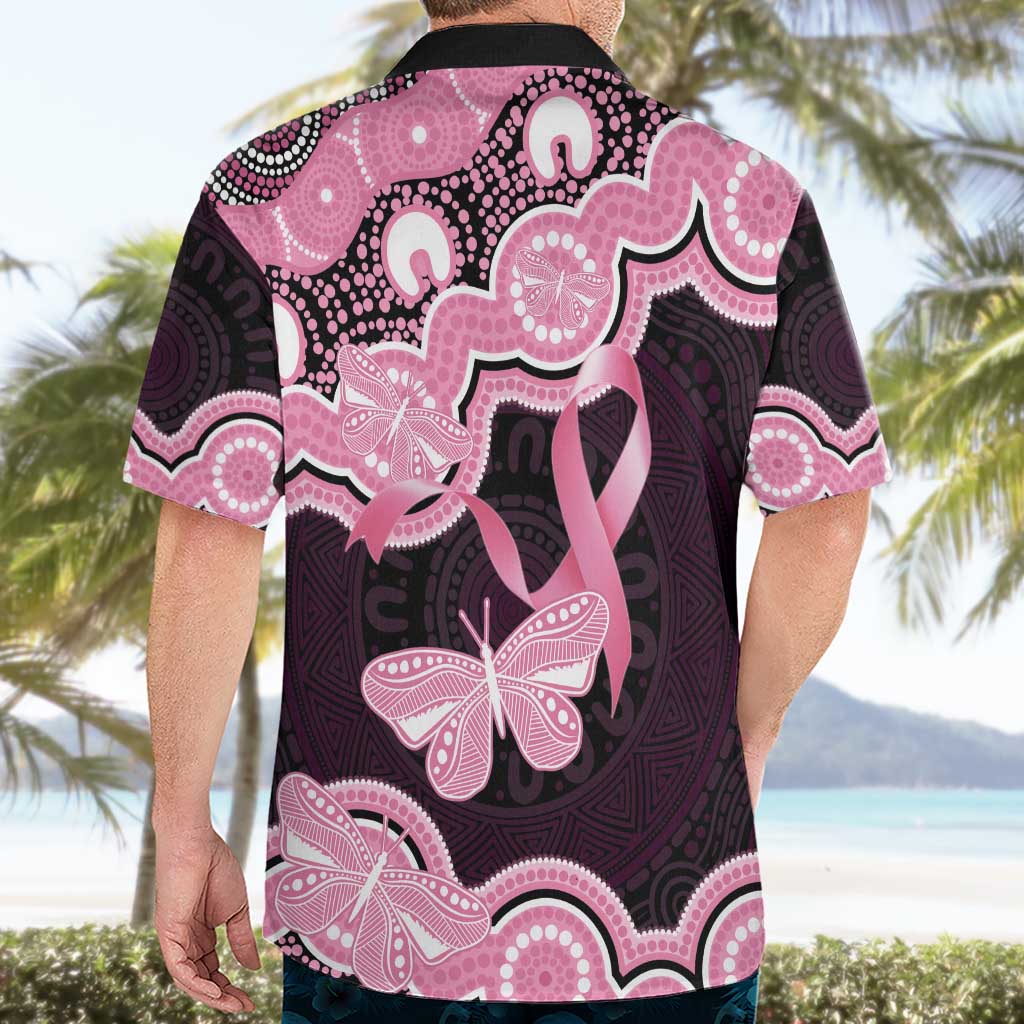 Australia Indigenous Hawaiian Shirt Pink Ribbon Breast Cancer Butterfly Aboriginal Black - Aussie Hoodie